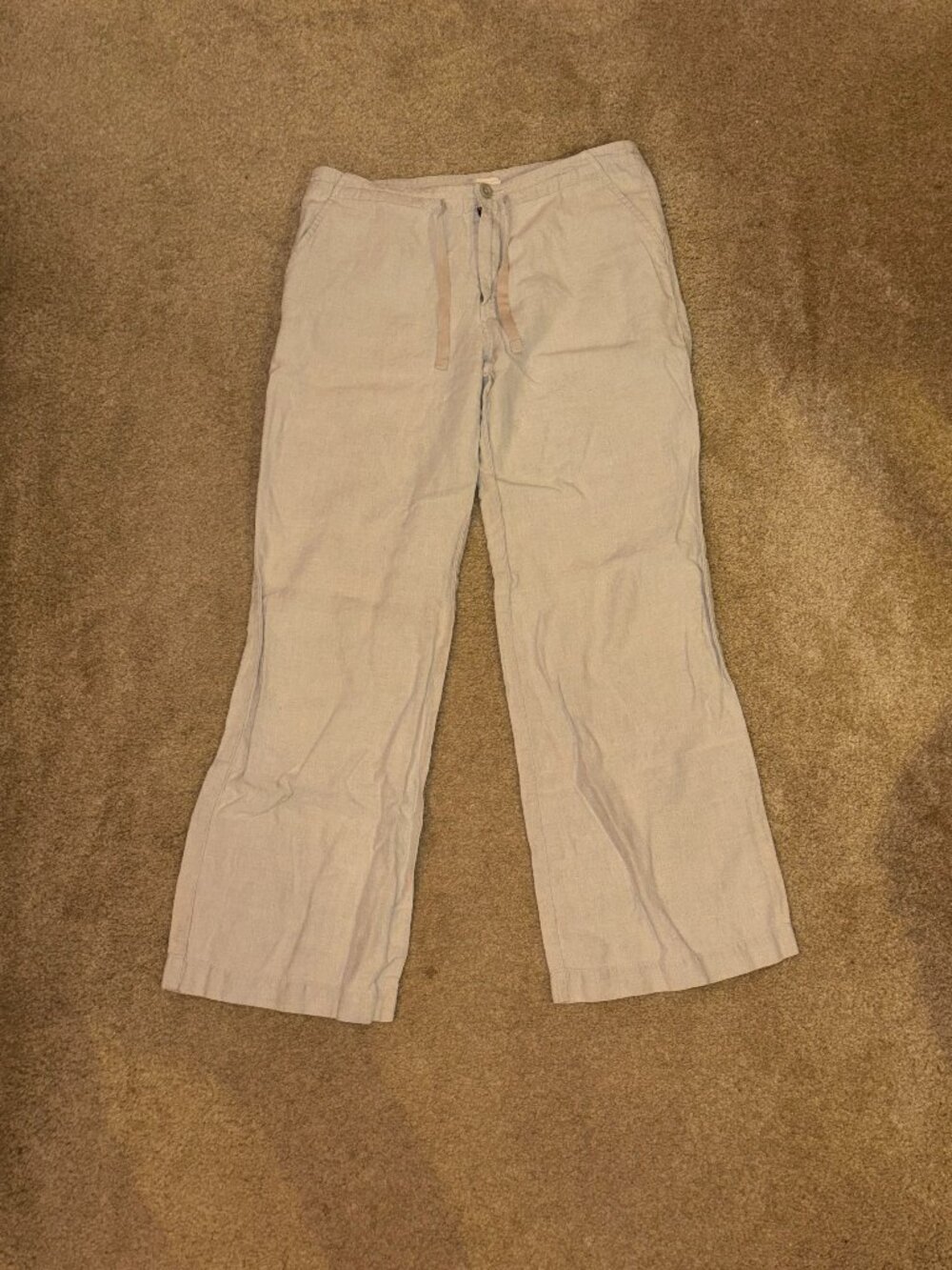 Gap Drawstring Tan Linen Wide Leg Pants Size 10